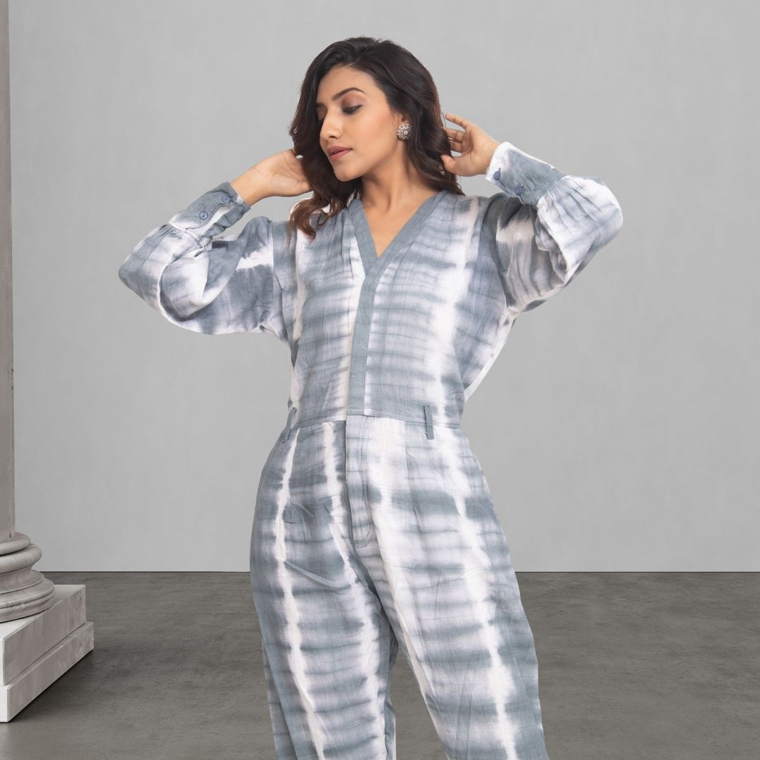 Grey Tie Dye Jumpsuit for Women | Smart Construct | Casual Wear