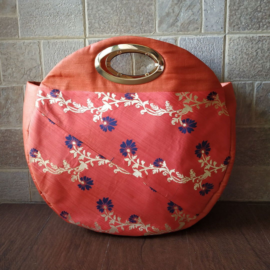 Rust Circular Bag | Silk & Banarasi Elegance | For Festive Grace