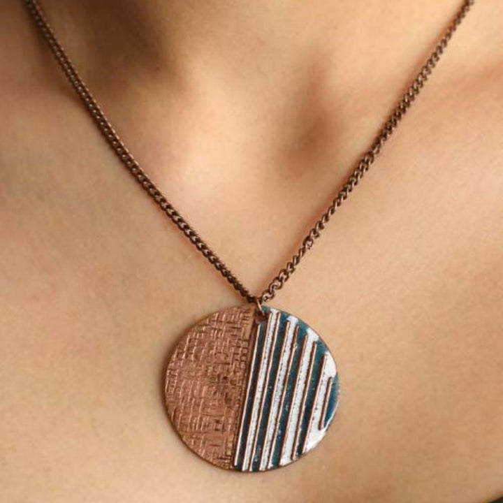 Crinkle Copper Enamel Pendant Necklace | Hand-crafted | Teal