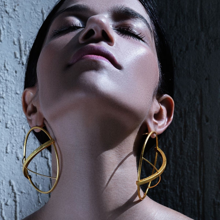 Qinisa | Gold Finish Brass Earrings | Hand-Crafted | Statement Jewelry