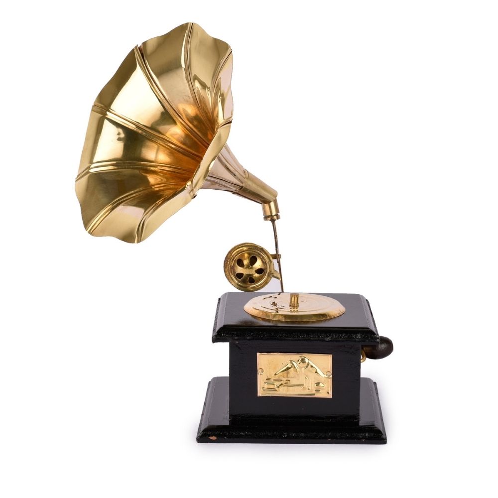 Gold-Toned Antique Gramophone | Antique Table Accents | Hand-Crafted | Gold and Black | 11 Inch