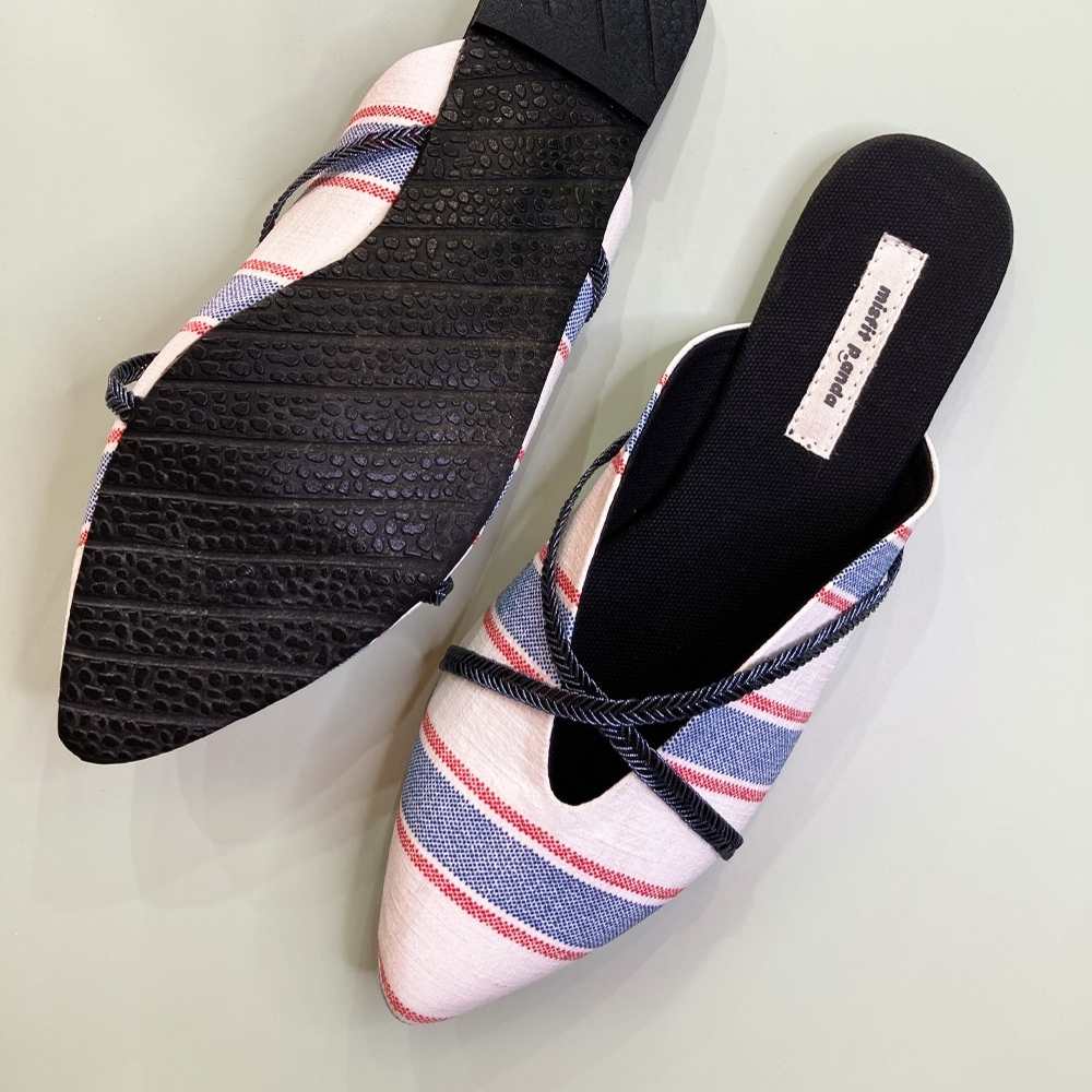 Stripe White Mules for Women | Vegan and Sustainable Choice | Smart & Urbane