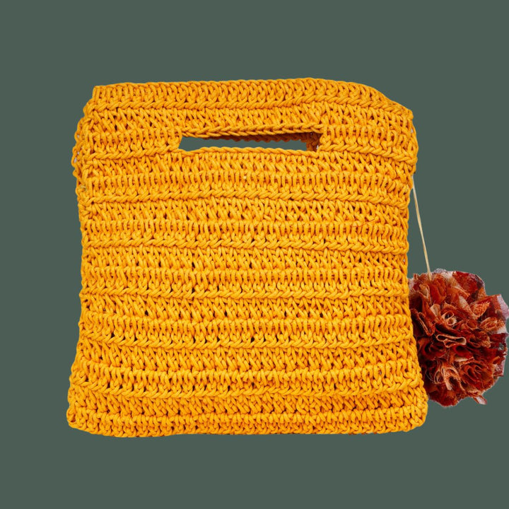 Miniature Hand Clutch Bag | Hand-Crochet | Cotton Yarn | Mustard Yellow