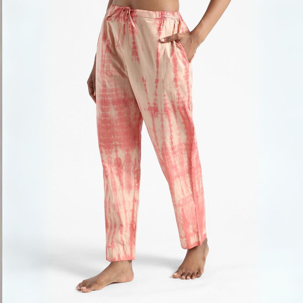 Natural Tie & Dye Womens Slim Fit Pants | Organic Cotton | Eco-Friendly | Peach