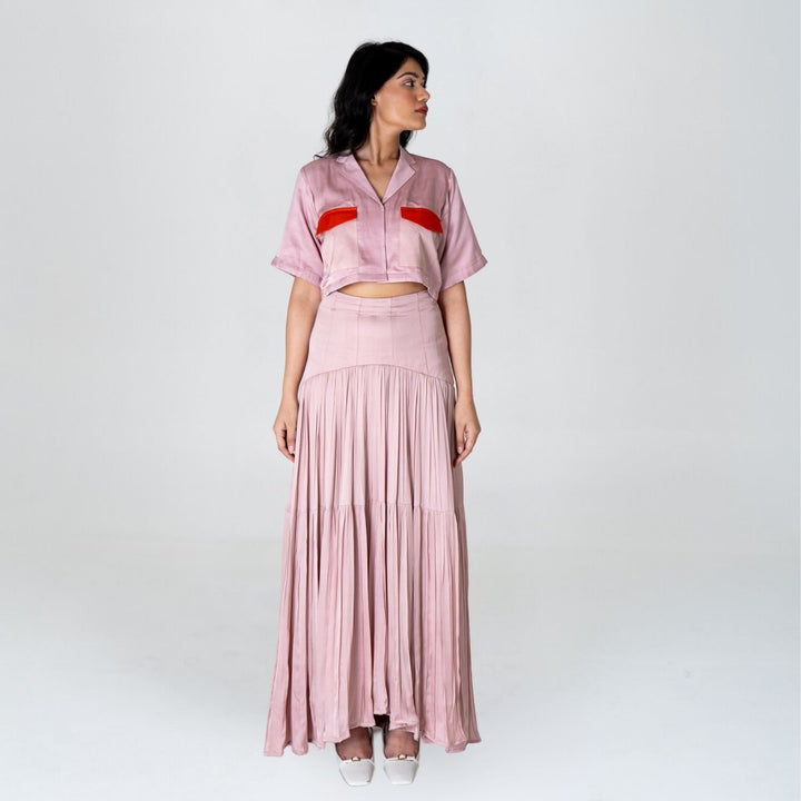 Pink-Orange Color-Blocked Maxi Skirt Set | Modal | Trendy Pairing