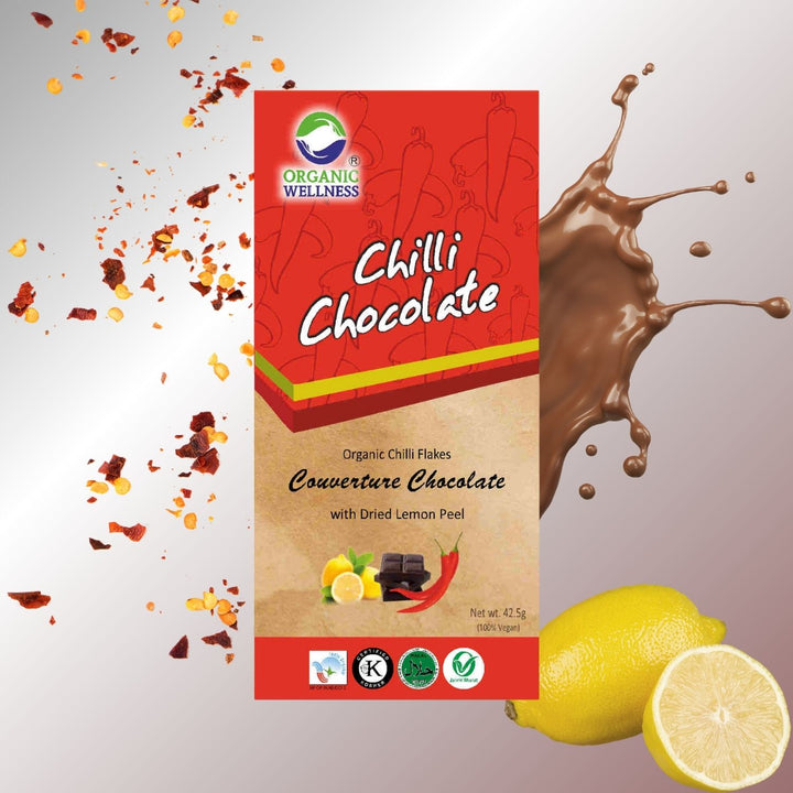 Chilli Chocolate With Dried Lemon Peel | Couverture Chocolate | Organic | 42.5 GM