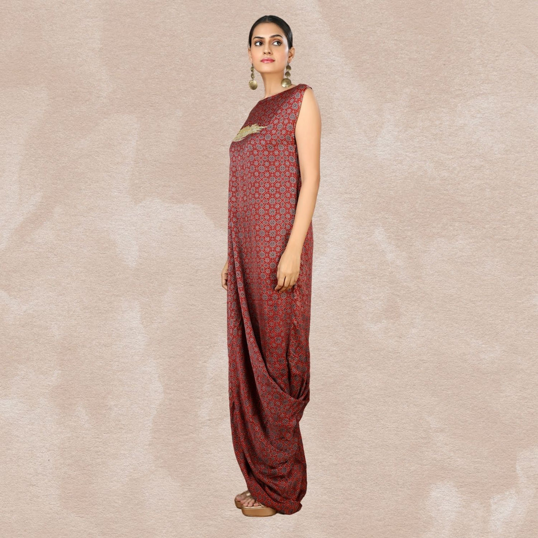 Viviana Cowl Dress | Hand-Block Print | Sujani Embroidery | Stylish