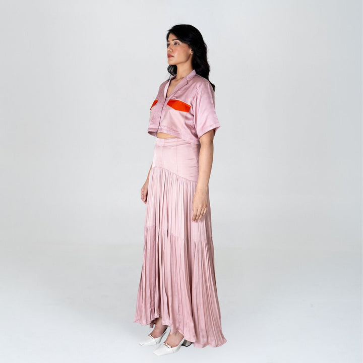 Pink-Orange Color-Blocked Maxi Skirt Set | Modal | Trendy Pairing