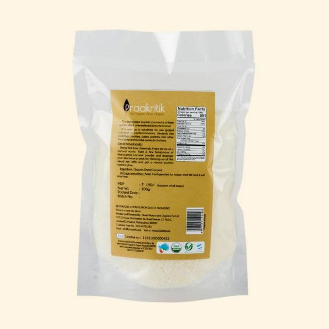 Organic Desiccated Coconut | Dried Coconut | Unsweetened | Pouch Of 200 GM