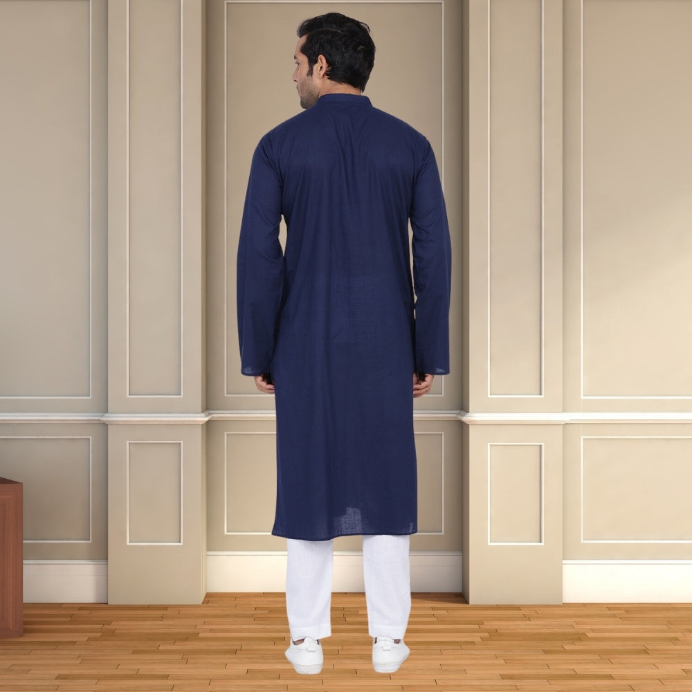 Men Ocean Long Kurta  | Cotton | Navy