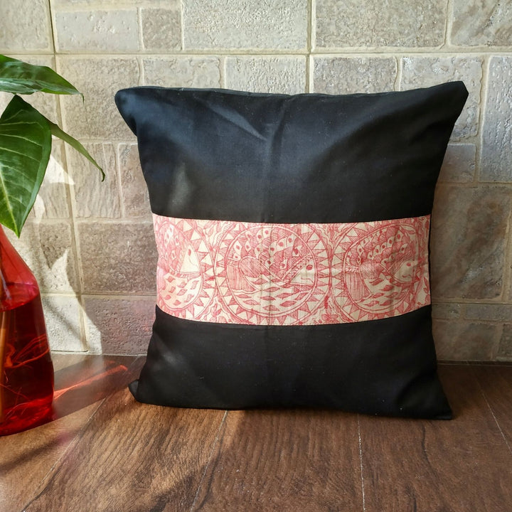 Silk Cushion Cover | Madhubani Hand-Painted | 16" x 16"