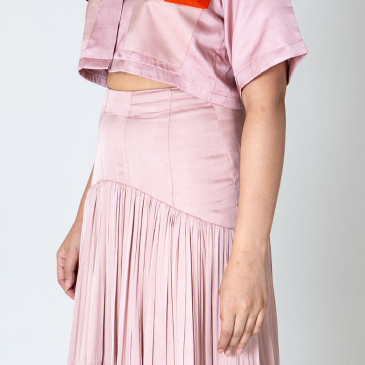 Pink-Orange Color-Blocked Maxi Skirt Set | Modal | Trendy Pairing