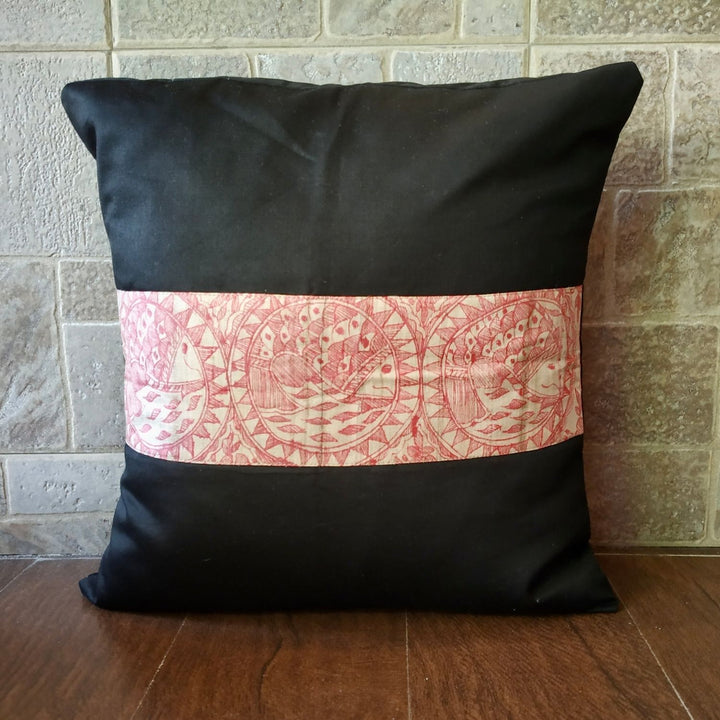 Silk Cushion Cover | Madhubani Hand-Painted | 16" x 16"