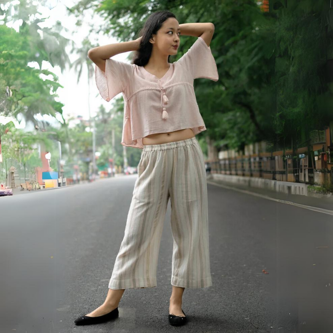 Wide Legged Cropped Pants | Kala Cotton | Handloom | Eco-Friendly | Off-White