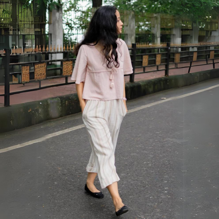 Wide Legged Cropped Pants | Kala Cotton | Relaxed Fit | Off-White