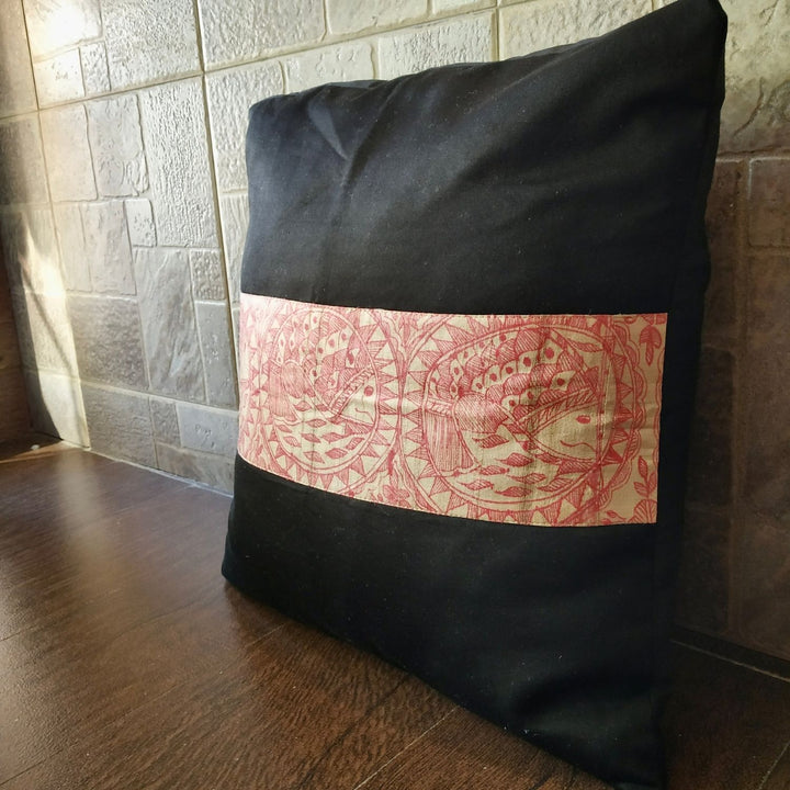 Silk Cushion Cover | Madhubani Hand-Painted | 16" x 16"