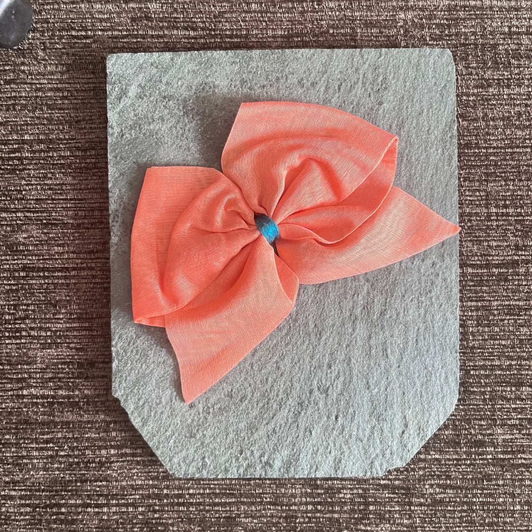 Peach Hair Bow Ribboned Clip | Beautifully Crafted Chanderi Silk Hair Accessory