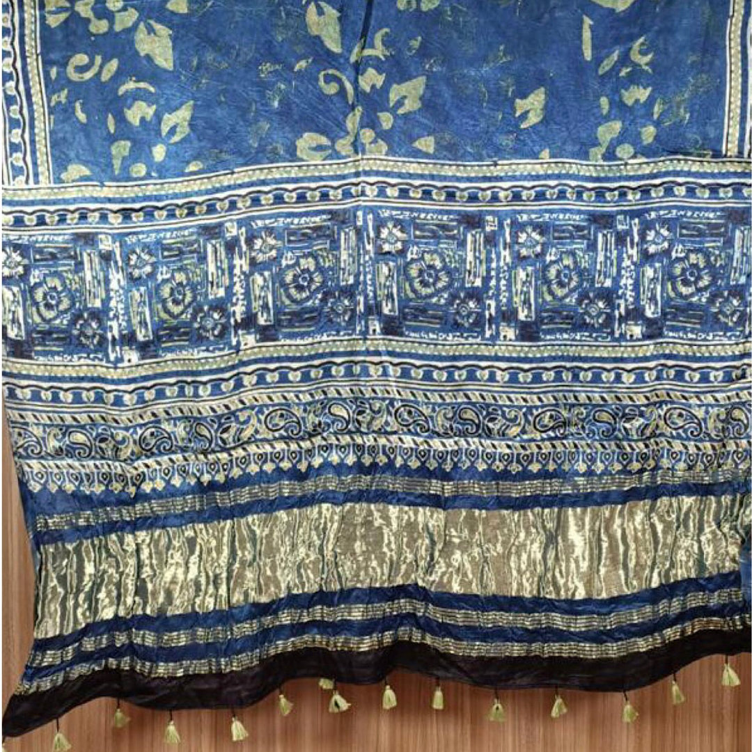 Varini Zari Border Ajrakh Dupatta | Modal Silk | Hand-Crafted | Indigo Blue | Elegant