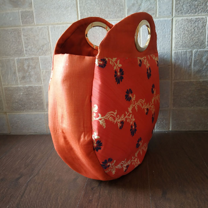 Rust Circular Bag | Silk & Banarasi Elegance | For Festive Grace