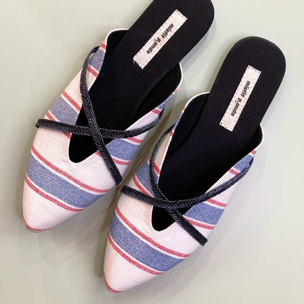 Stripe White Mules for Women | Vegan and Sustainable Choice | Smart & Urbane