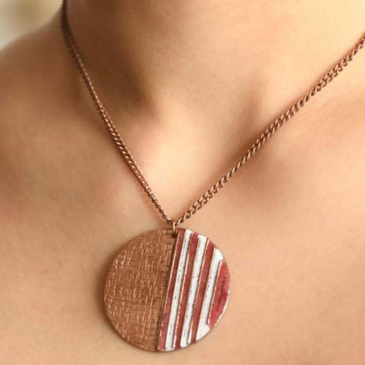 Crinkle Copper Enamel Pendant Necklace | Hand-crafted | Fire