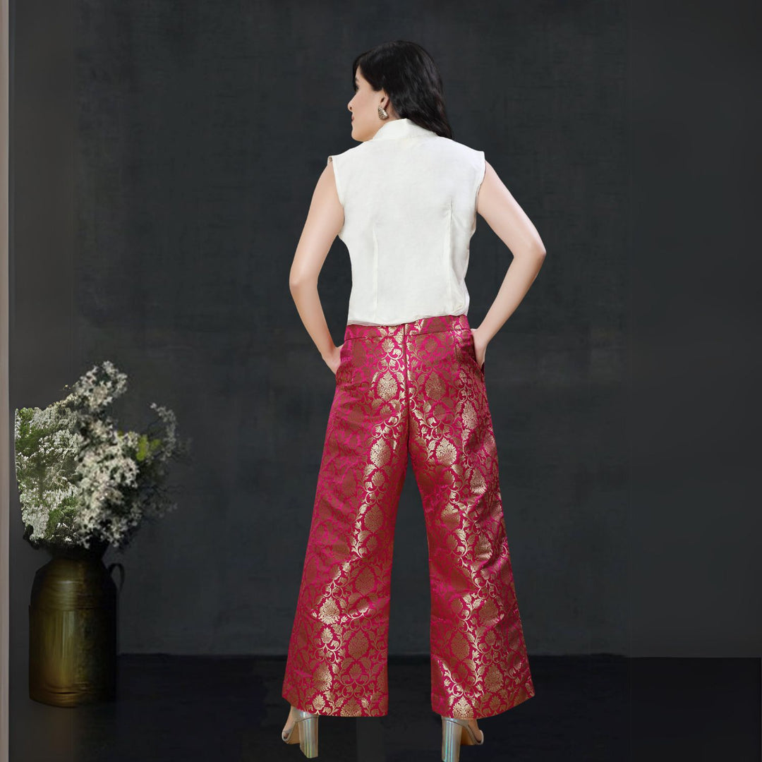 Aashvi Straight Fit Banarsi Silk Pant | Party & Festive Wear | Fuchsia Pink