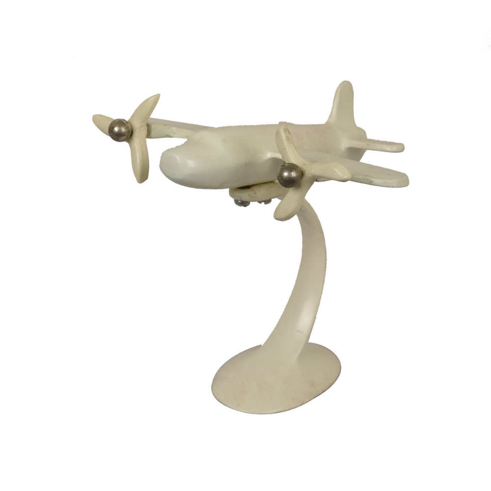 Ivory Aeroplane Figurine | Table Top Sculpture | Modern Home Decor | Hand-Crafted | 7 Inch