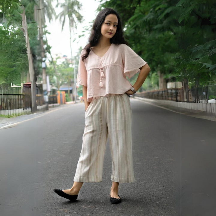 Wide Legged Cropped Pants | Kala Cotton | Handloom | Eco-Friendly | Off-White