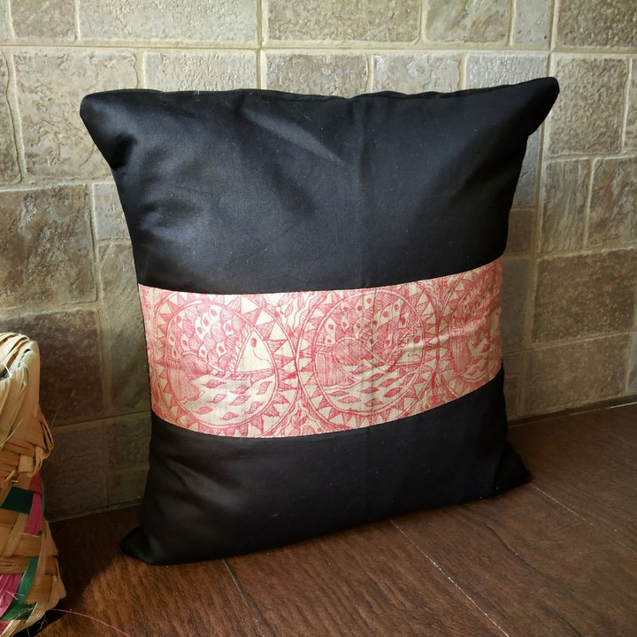 Silk Cushion Cover | Madhubani Hand-Painted | 16" x 16"