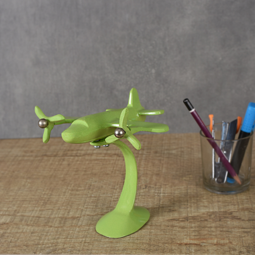 Green Aeroplane Figurine | Table Top Sculpture | Modern Home Decor | Hand-Crafted | 7 Inch