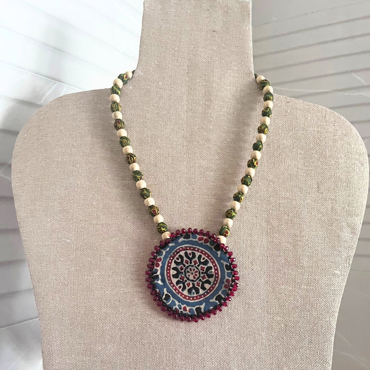 Elegant Necklace For Women | Made of Ajrakh Modal | Circular Beaded Necklace