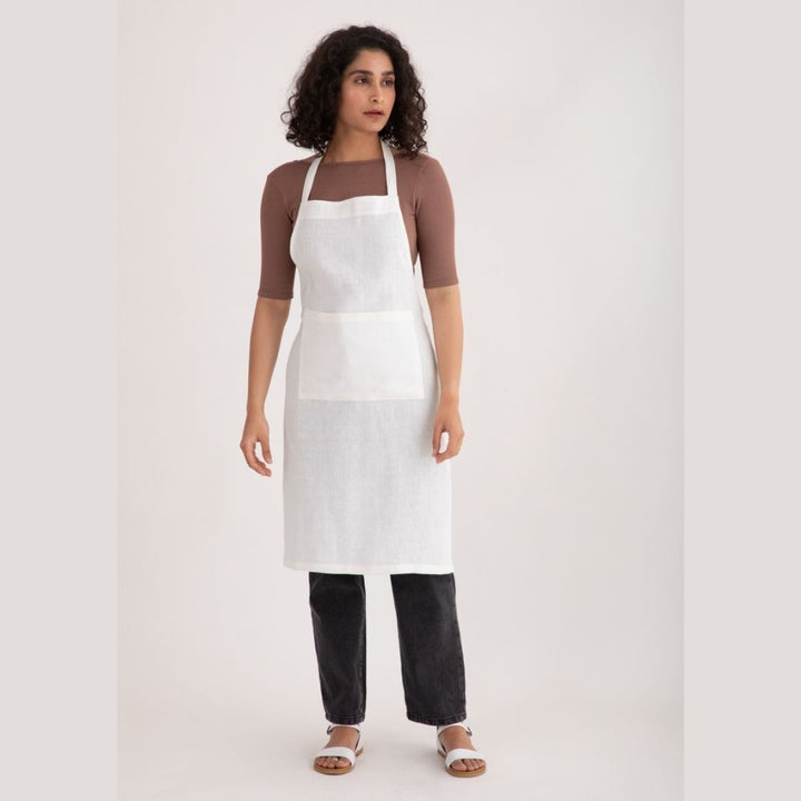 White Apron | Made of Breathable, Airy and Moisture-Absorbing Linen | Free Size