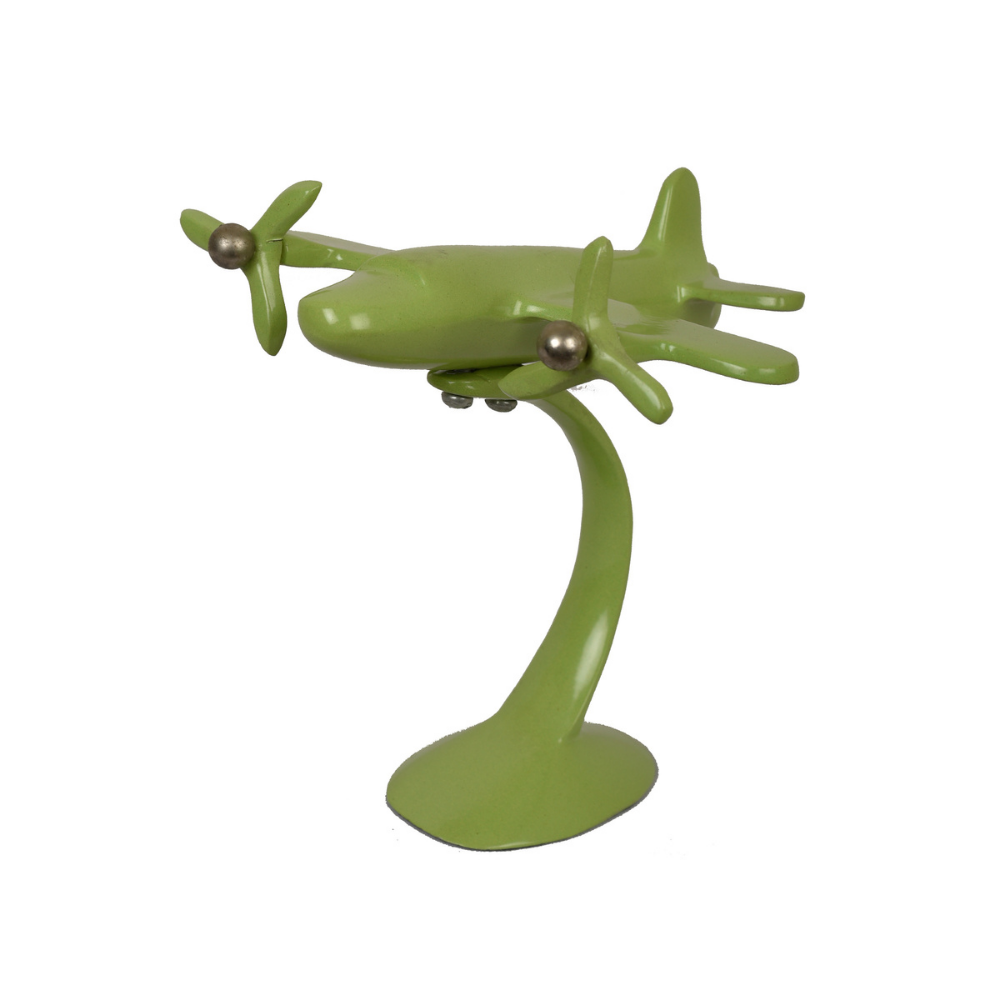 Green Aeroplane Figurine | Table Top Sculpture | Modern Home Decor | Hand-Crafted | 7 Inch