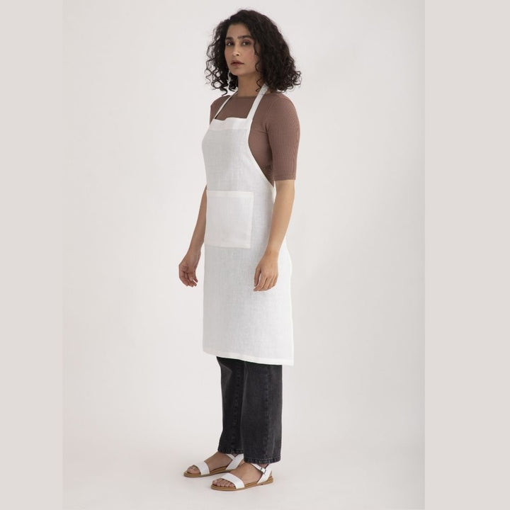 White Apron | Made of Breathable, Airy and Moisture-Absorbing Linen | Free Size