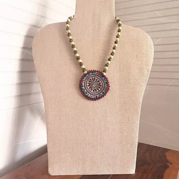 Elegant Necklace For Women | Made of Ajrakh Modal | Circular Beaded Necklace