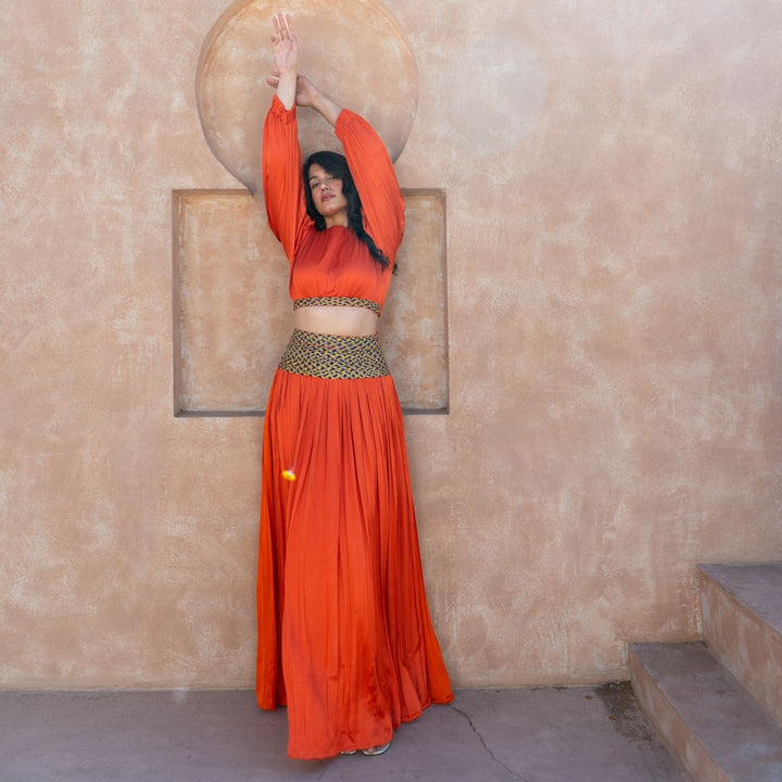 Orange Skirt Set Color-Blocked Braids | Modal | Contemporary Style