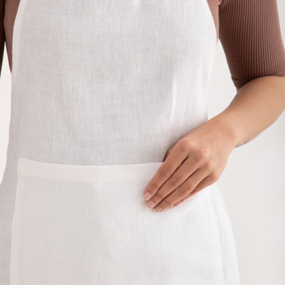 White Apron | Made of Breathable, Airy and Moisture-Absorbing Linen | Free Size