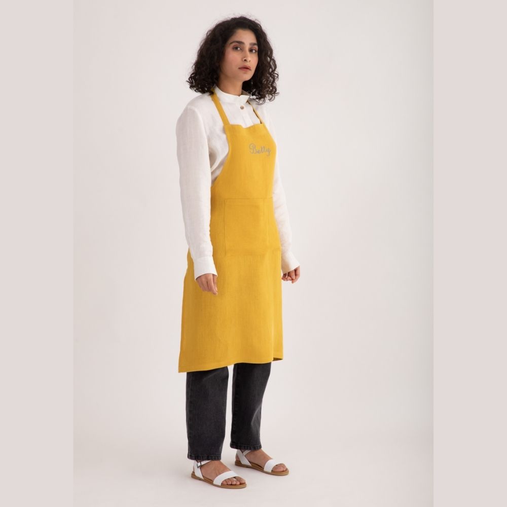 Mustard Yellow Apron | Sustainable & Breathable Linen | A Must-Have Kitchen Tool