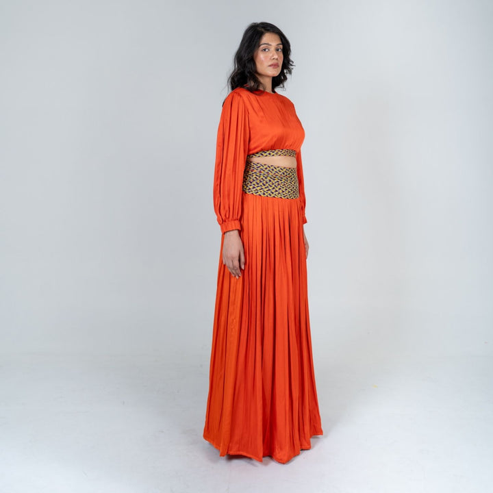 Orange Skirt Set Color-Blocked Braids | Modal | Contemporary Style