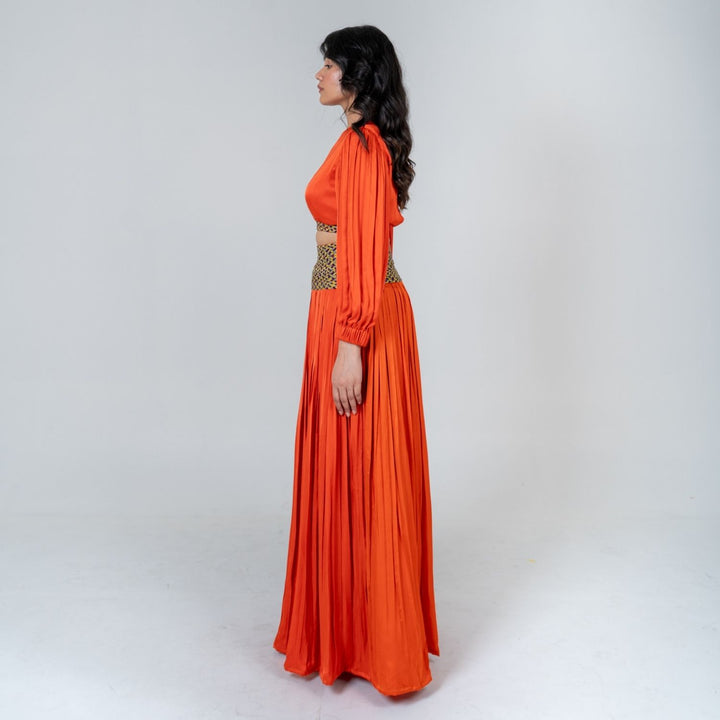 Orange Skirt Set Color-Blocked Braids | Modal | Contemporary Style