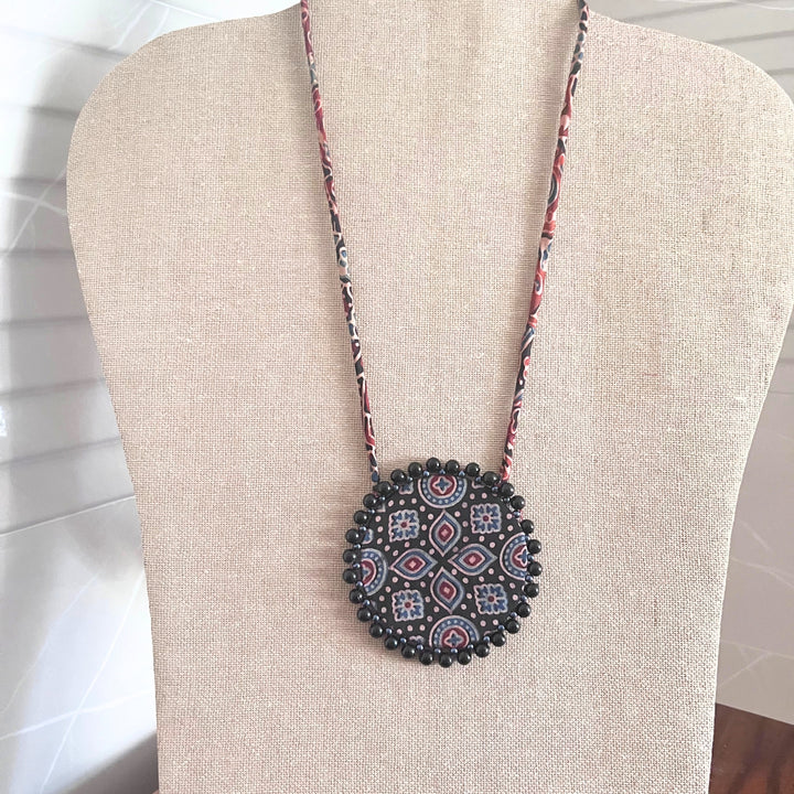 Black Ajrakh Circular Necklace For Women | Elegant And Smart Fabric Jewelry