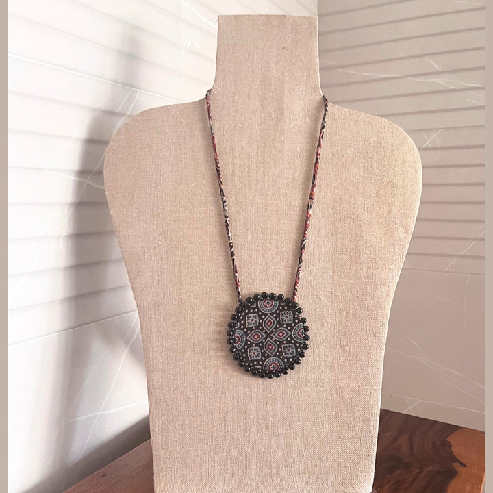 Black Ajrakh Circular Necklace For Women | Elegant And Smart Fabric Jewelry