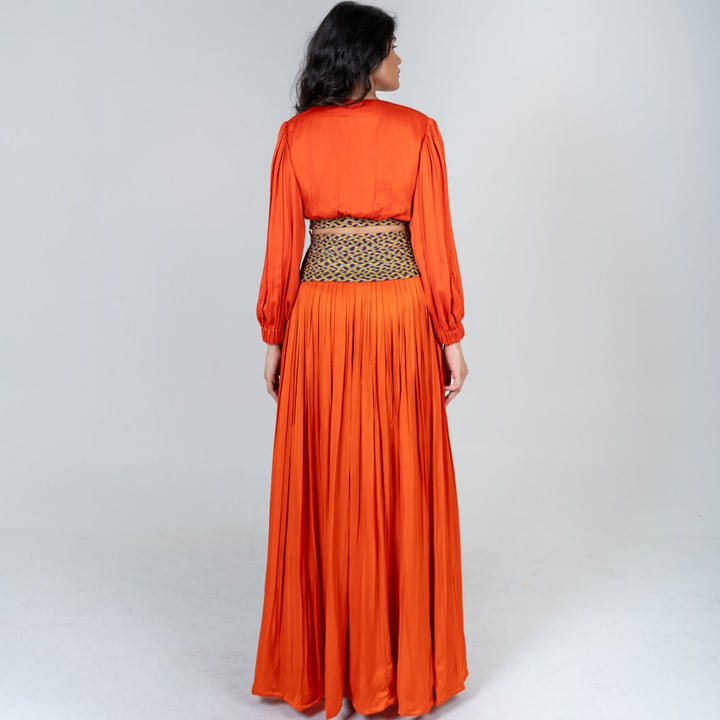 Orange Skirt Set Color-Blocked Braids | Modal | Contemporary Style