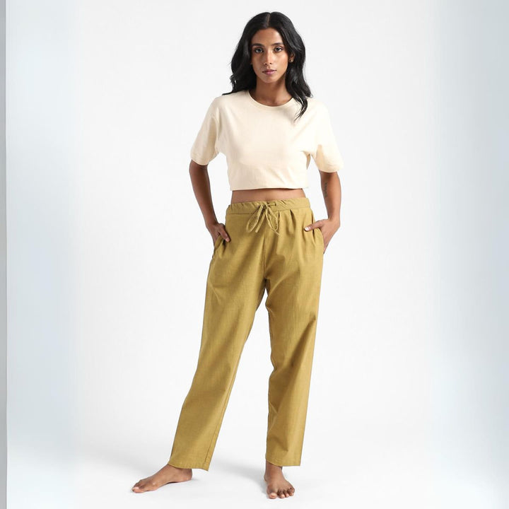 Womens Cotton Pants | Organic | Naturally Dyed | Hand Spun & Hand Woven | Camel