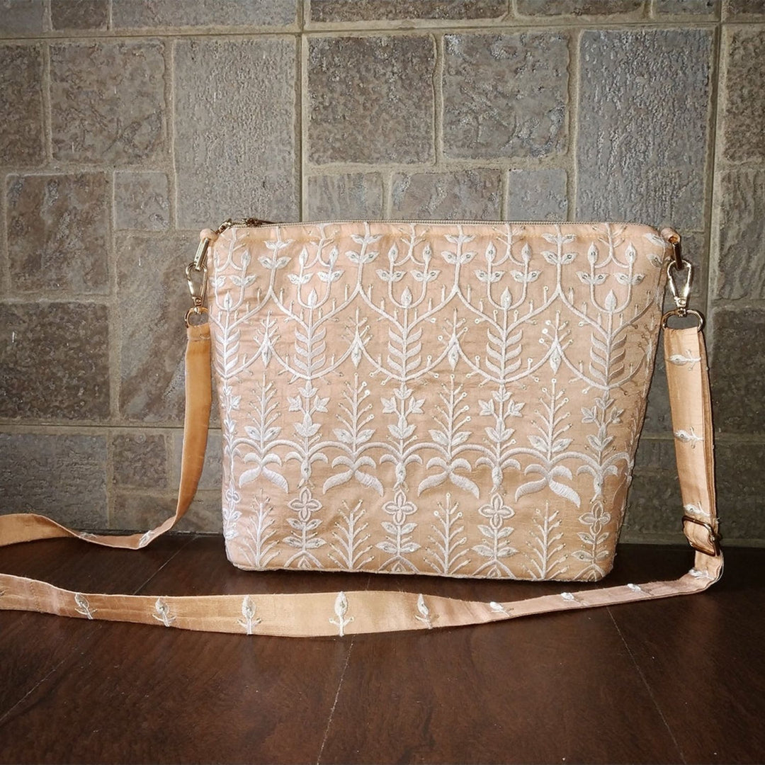 Peach Sling Bag For Women | Hand-Crafted in Mul Silk