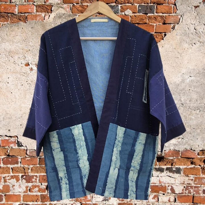 Indigo Kimono Jacket | Cool Look | Hand-Crafted | Kantha Embroidery