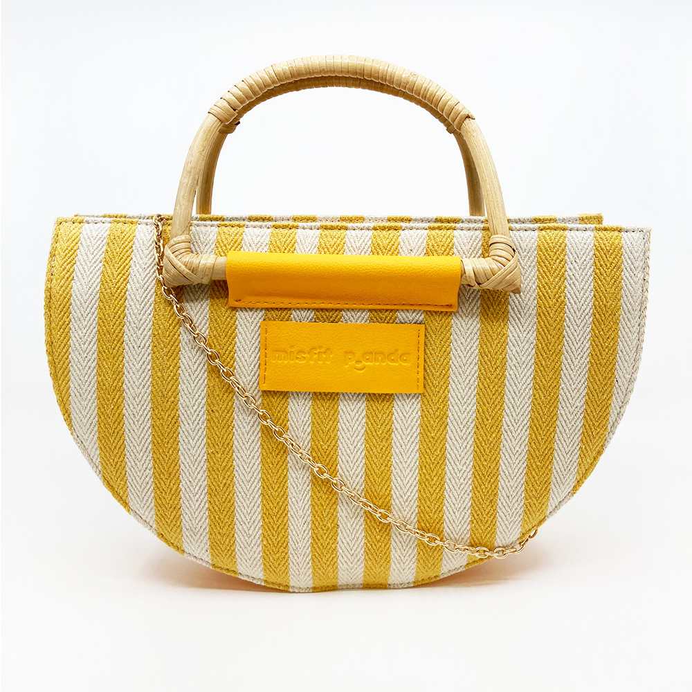 Stripe Mustard & Ivory Handheld-cum-Sling Bag | Stylish Elegance