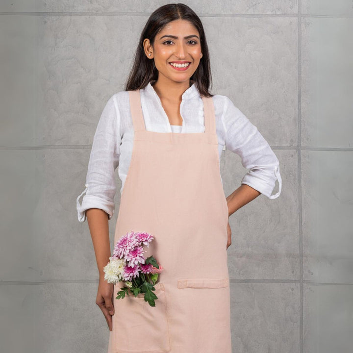 Cotton No Tie Cross Back Apron With Pockets | Versatile Usage | Pastel Colours 