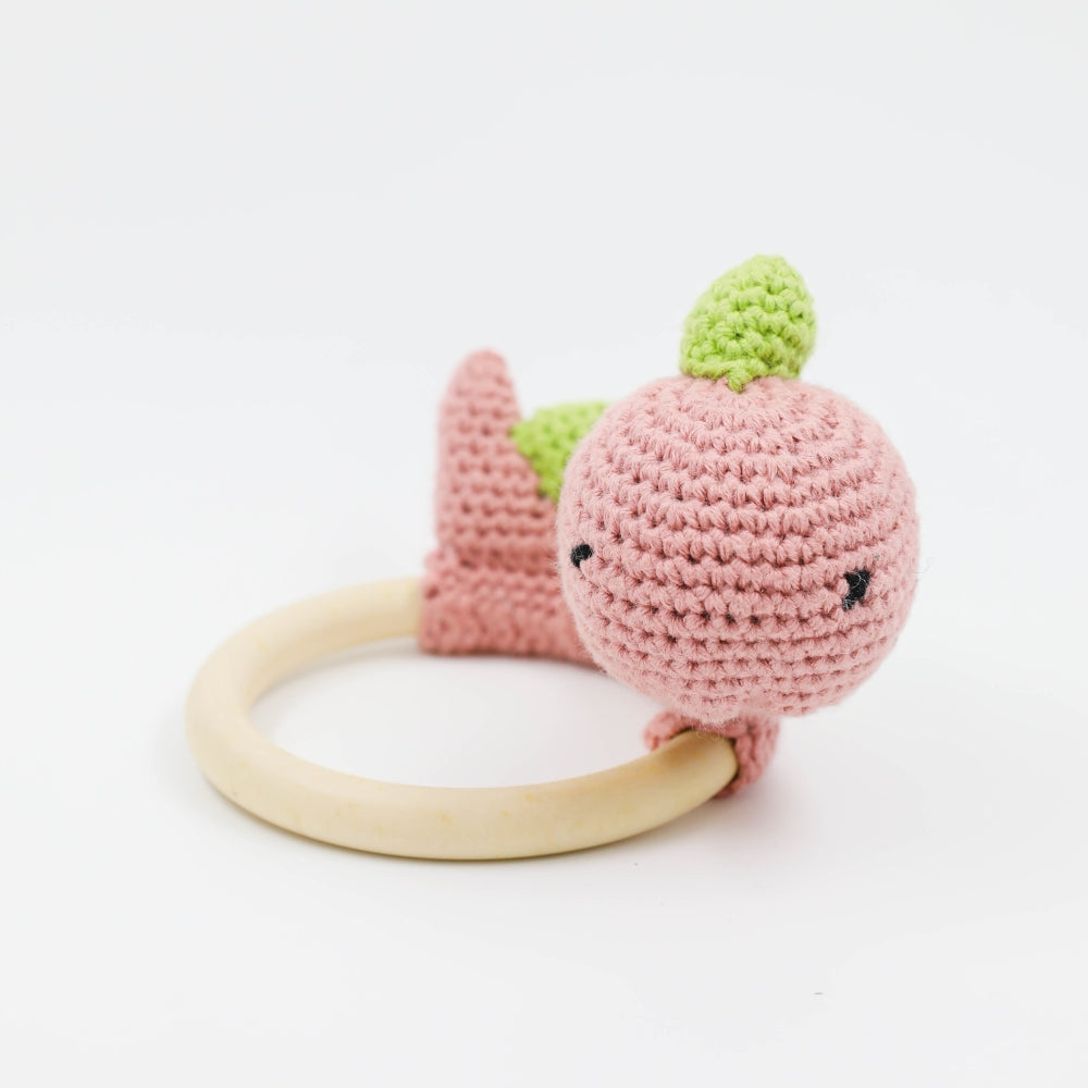 Cute Dino Teether for Babies | Hand Made of Crochet | Kids Safe | Pink & Green