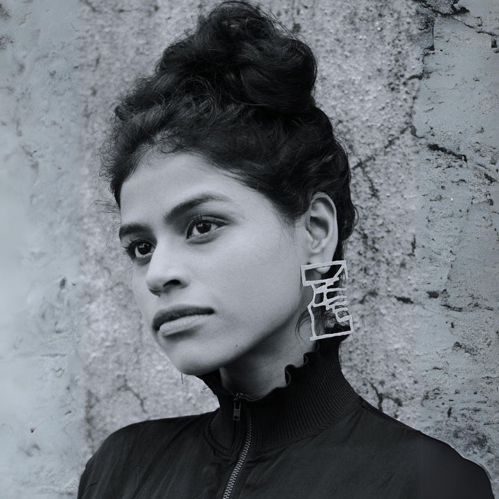 Inguru | Silver Finish Brass Earrings | Hand-Crafted | Statement Jewellery